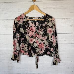 Billabong Top Womens SZ Small Black and Pink Girl Crush Floral Beach Flowy